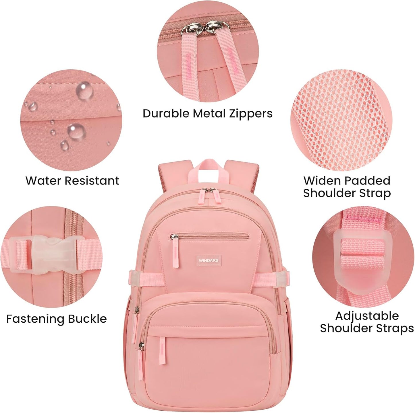 WINDARS Backpack for School Girls, Cute High School Backpacks for Teens Women Student Large Bookbag 15.6 Inch Laptop Bag with USB Charger Port for College Work Travel Trip (Beige Khaki)