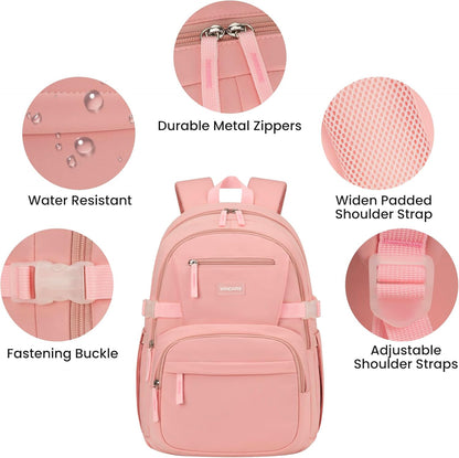 WINDARS Backpack for School Girls, Cute High School Backpacks for Teens Women Student Large Bookbag 15.6 Inch Laptop Bag with USB Charger Port for College Work Travel Trip (Beige Khaki)