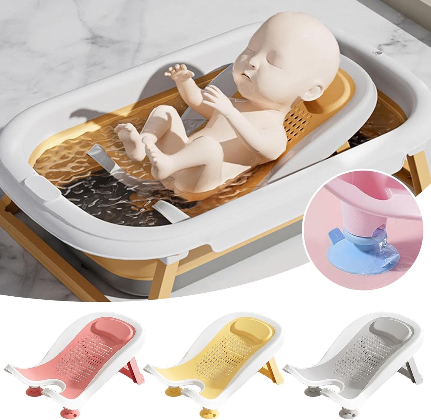 Multifunctional Infant Bath, Lying Down Shower Basin for Home Use, Counter Sink Or Bathtubs Bathtub Shower Bed (Gray) - PuriLite