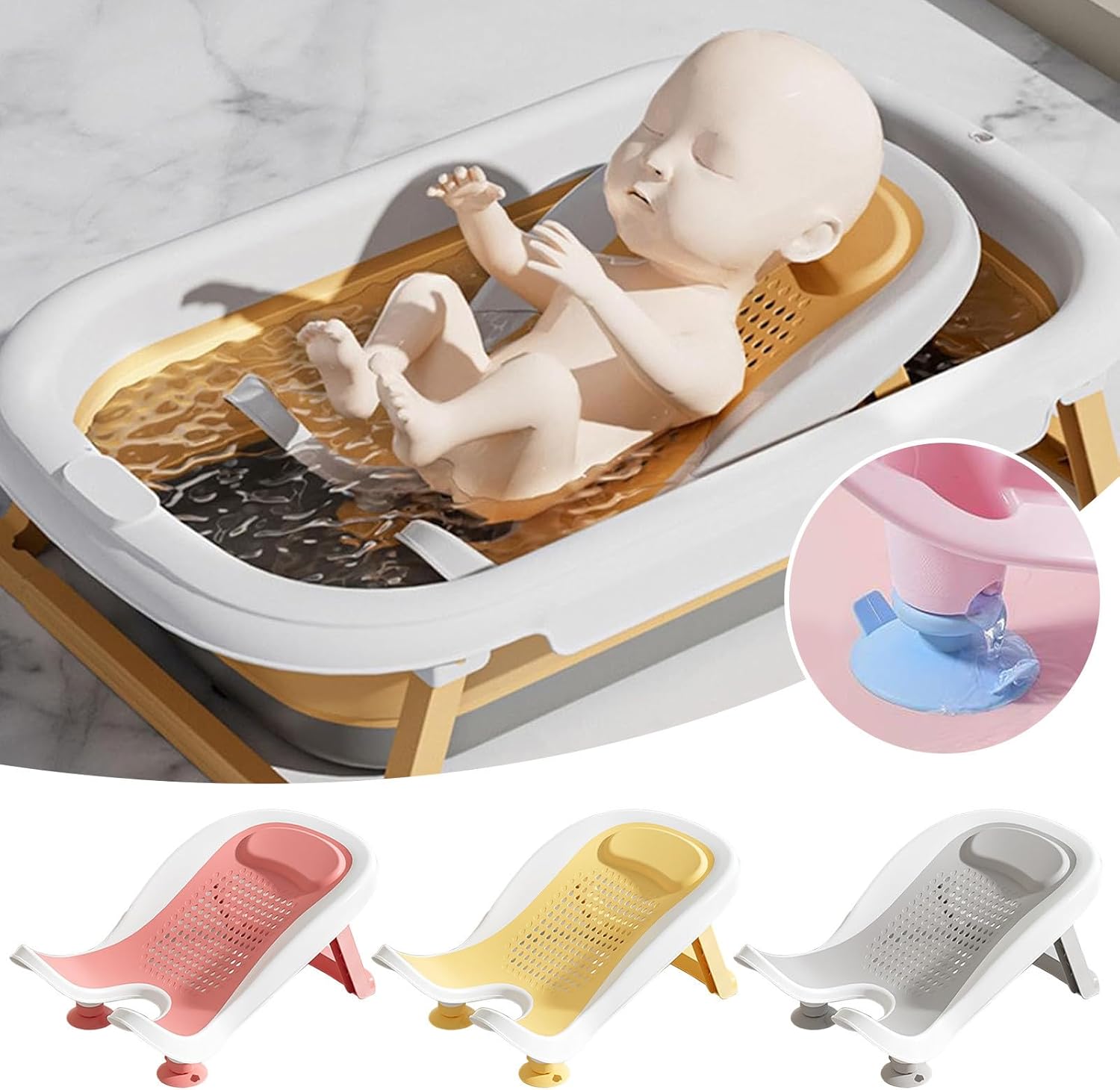 Multifunctional Infant Bath, Lying Down Shower Basin for Home Use, Counter Sink Or Bathtubs Bathtub Shower Bed (Gray) - PuriLite