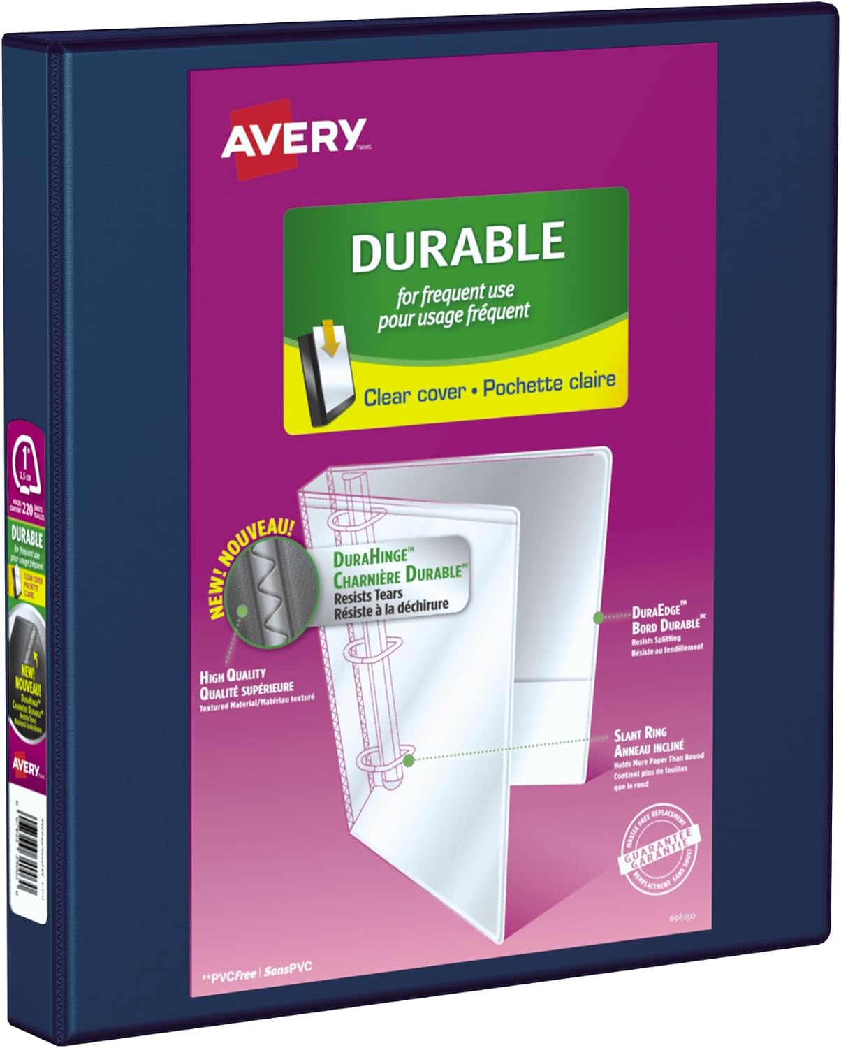 Avery Durable View Binder, 1" Slant Rings, 220 Sheet Capacity, 3 Ring Binder, 2 Pockets, 12 Case Pack Binders, PVC Free, Black (500-34003)
