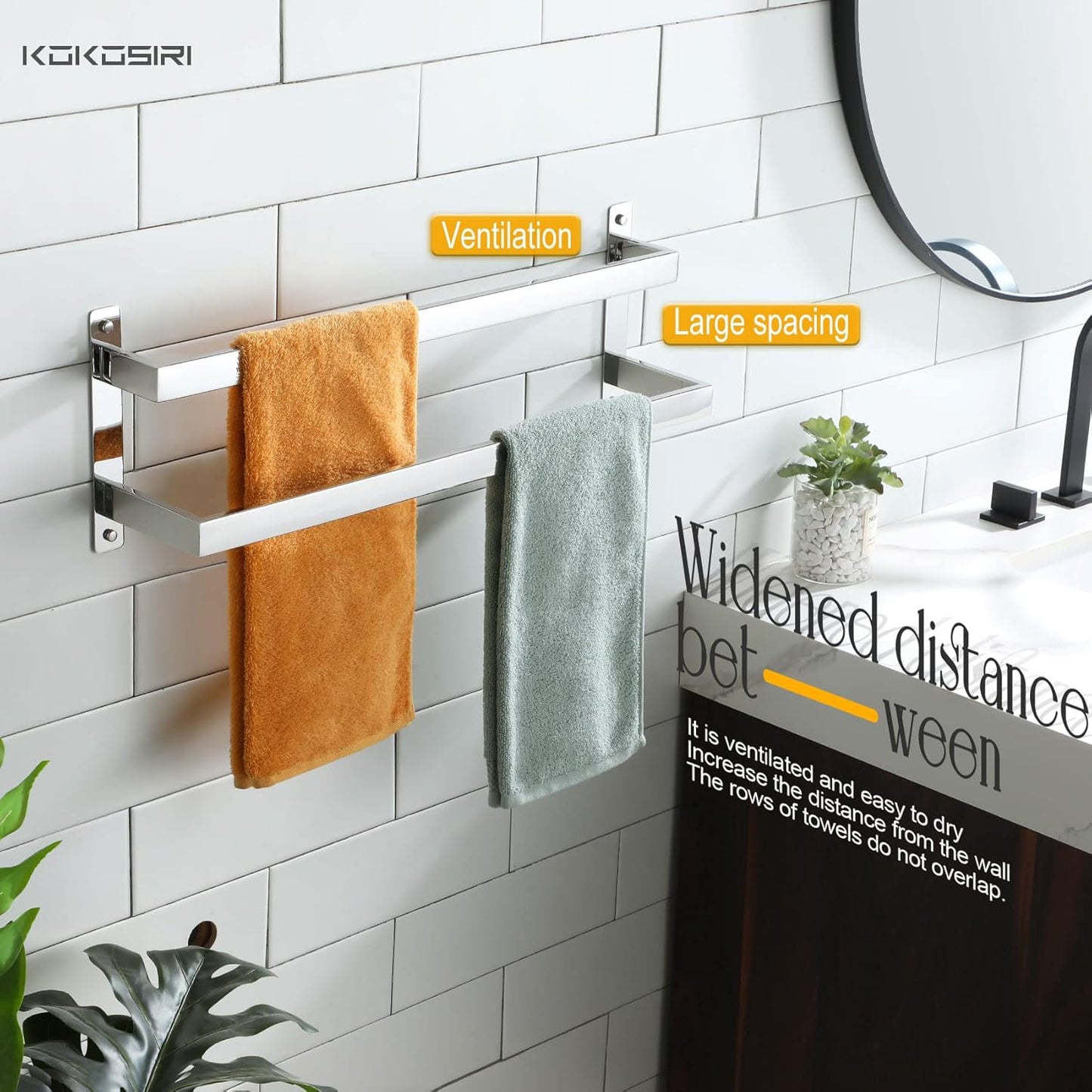 KOKOSIRI Towel Bars Black Bath Towel Holders 20 Inches Bathroom 2-Tiers Ladder Towel Rails Wall Mounted Towels Shelves Rack Stainless Steel, B5008BK-L20
