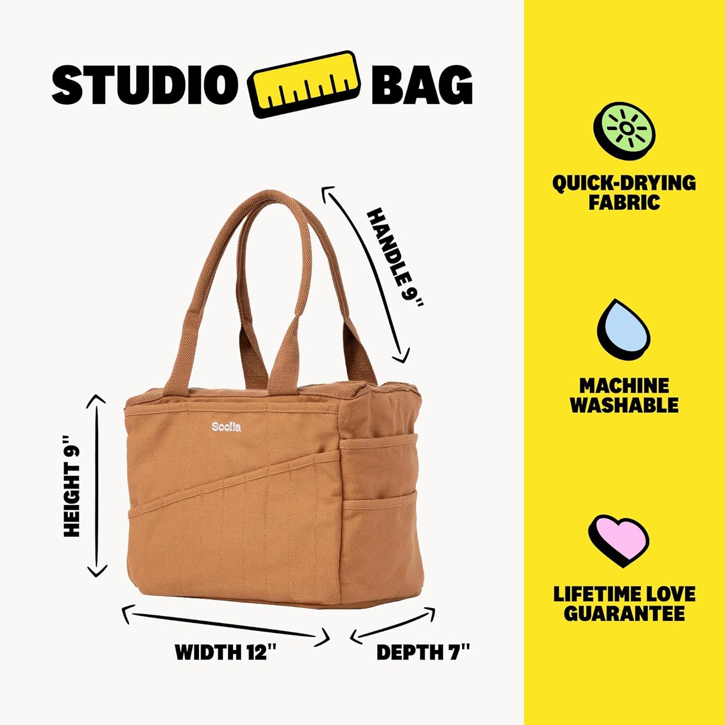 Soolla Studio Bag: Art Supply Storage Organizer & Pottery Tool Bag, Washable Tote, Yarn Bag, Crochet, 30 Pockets, 15+ Colors