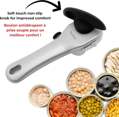 Starfrit Securimax Auto Can Opener - Patented Safe Edge Technology with Lid Lifter - Leaves No Sharp Edges on Lid & Can - Heavy Duty Non-Slip Knob