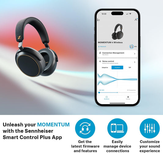 Sennheiser Momentum 4 Wireless Headphones, Bluetooth for Crystal-Clear Calls w/Adaptive Noise Cancellation, 60h Battery Life, Customizable Sound & Lightweight Folding Design, Black/Copper