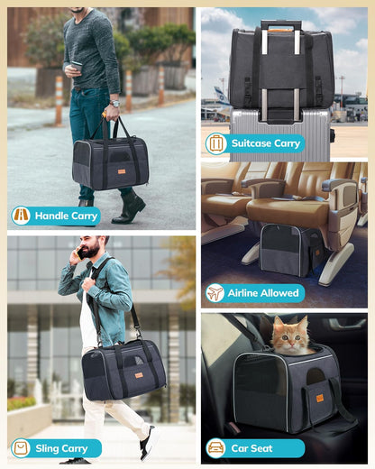 Morpilot Cat Carrier Soft - Portable Pet Carrier for Small or Medium Cats, Dogs and Puppy up to 14lbs, Airline Approved Dog Carrier with Safety Buckle - (Dark Gray)