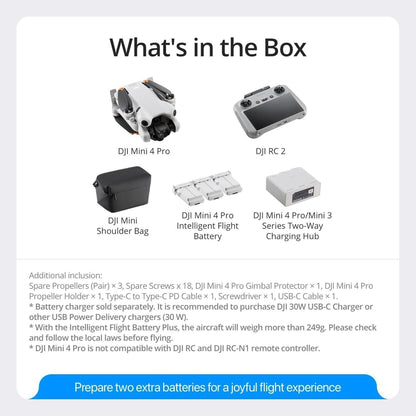 DJI Mini 4 Pro (DJI RC 2), Drones with Camera for Adults 4K, Under 0.549 lbs/249 g, 34 Mins Flight Time, 20km Max Video Transmission Distance, Omnidirectional Vision Sensing, Mini Drone for Beginners