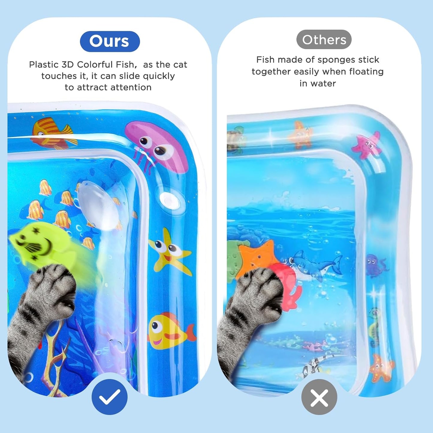 FATBEE New Thickened Cat Water Mat with Light,Anti-Scratch Water Sensor Play Mat，Water Sensor Play Mat for Cats, Cool Comfort Water Sensor Pad