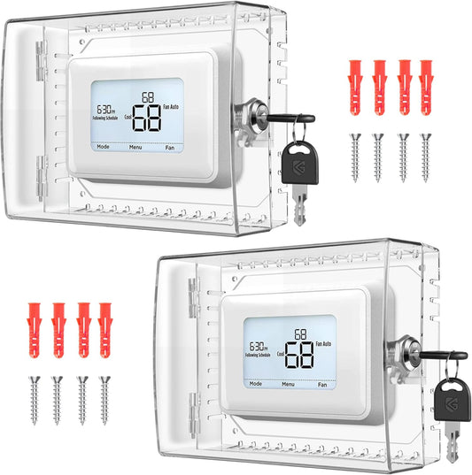 Gedreew 2 PCS Large Thermostat Lock Box Cover with Key, Clear Thermostat Cover with Lock Compatible With Honeywell Thermostat On Wall, AC Lock Box Cover with Key Fits Thermostats 5"H x 6" W or Smaller