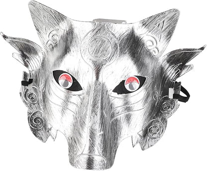 Aoaoy Wolf Head Mask, Halloween Cosplay Mask Realistic Eyes Full Face Masks with Elastic Band for Halloween Party (silver)