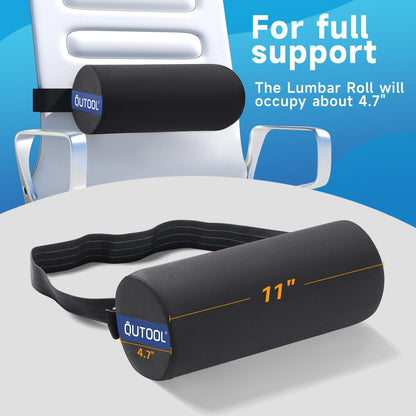 QUTOOL Lumbar Support Pillow for Office Chair – Lumbar Roll Cushion for Car Seat, Adjustable Strap, Soft Foam, Removable Washable Cover