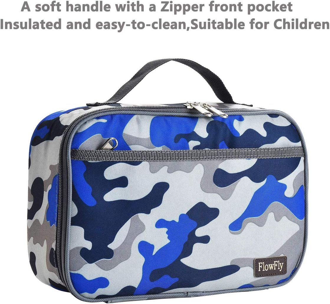 FlowFly Kids Lunch Box Insulated Soft Bag Mini Cooler Back to School Thermal Meal Tote Kit for Girls, Boys, Black