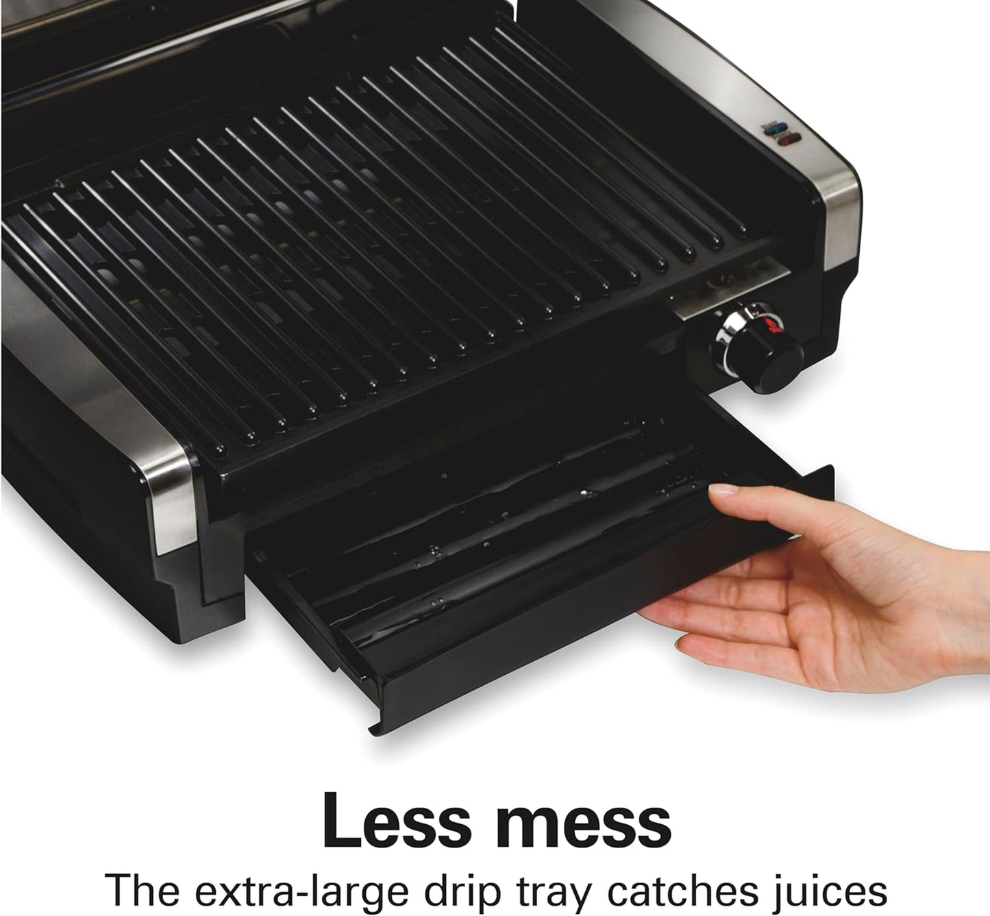 Hamilton Beach Electric Indoor Searing Grill Removable Easy-To-Clean Nonstick Plate, 6-Serving, Extra-Large Drip Tray, Stainless Steel (25360)