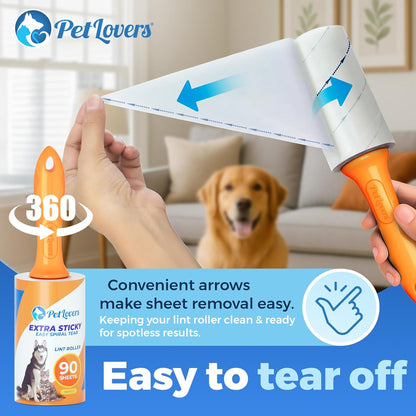 PetLovers Extra Sticky Lint Roller Mega Value Set for Pet Hair Removal, Dog and Cat Lint Remover (1 Pack Reusable)