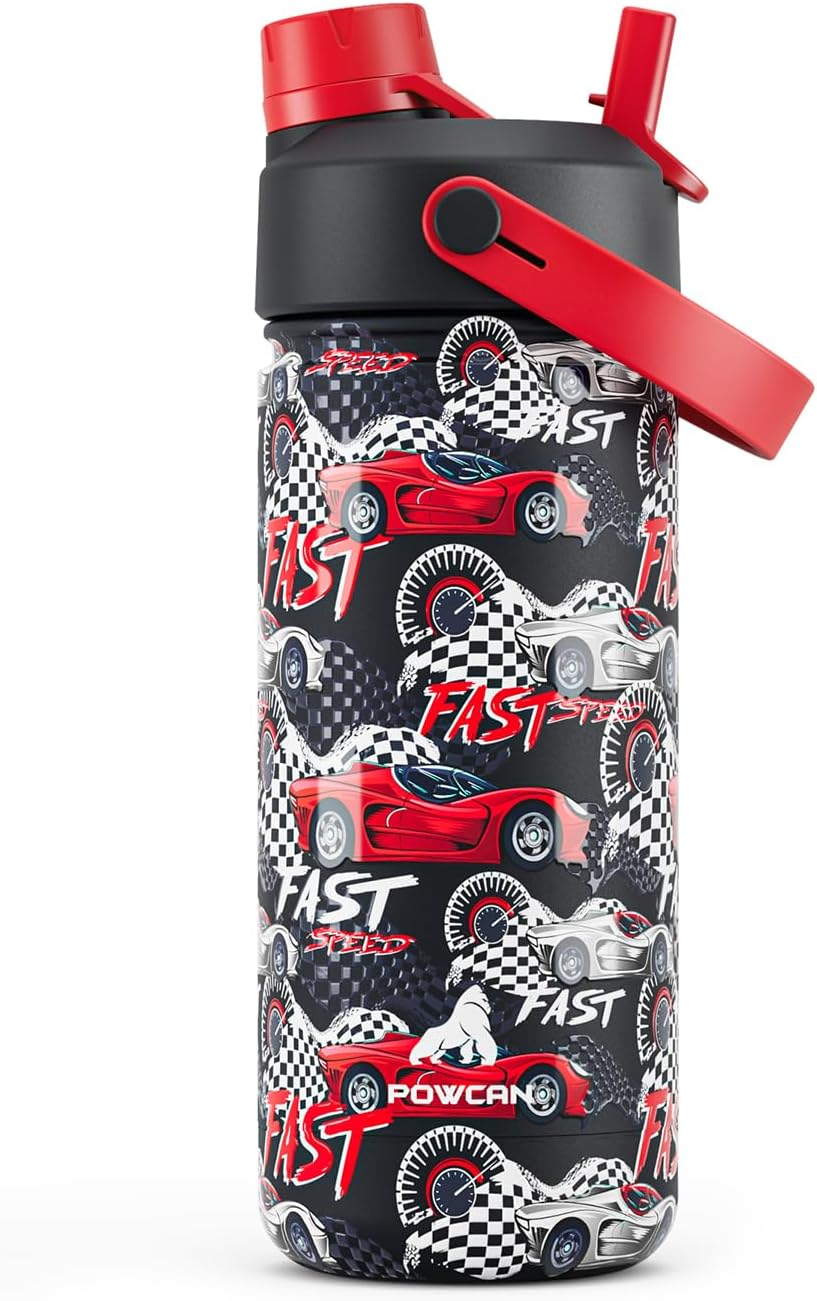 POWCAN 26 oz Insulated Water Bottle with 2-in-1 Straw and Spout Lid, Keep Cold 24H, Leak-Proof, Fits in Car Cup Holder, Stainless Steel Water Bottle for Sports, Travel, and School (Cotton Candy)
