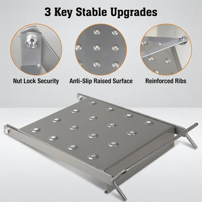 Ladder Platform Attachment,Steel Ladder Work Platform Extension | 400lbs capacity 10.6×13.8in anti-slip ladder work platform foldable attachment fits most ladders with 11.5"-14" rung spacing
