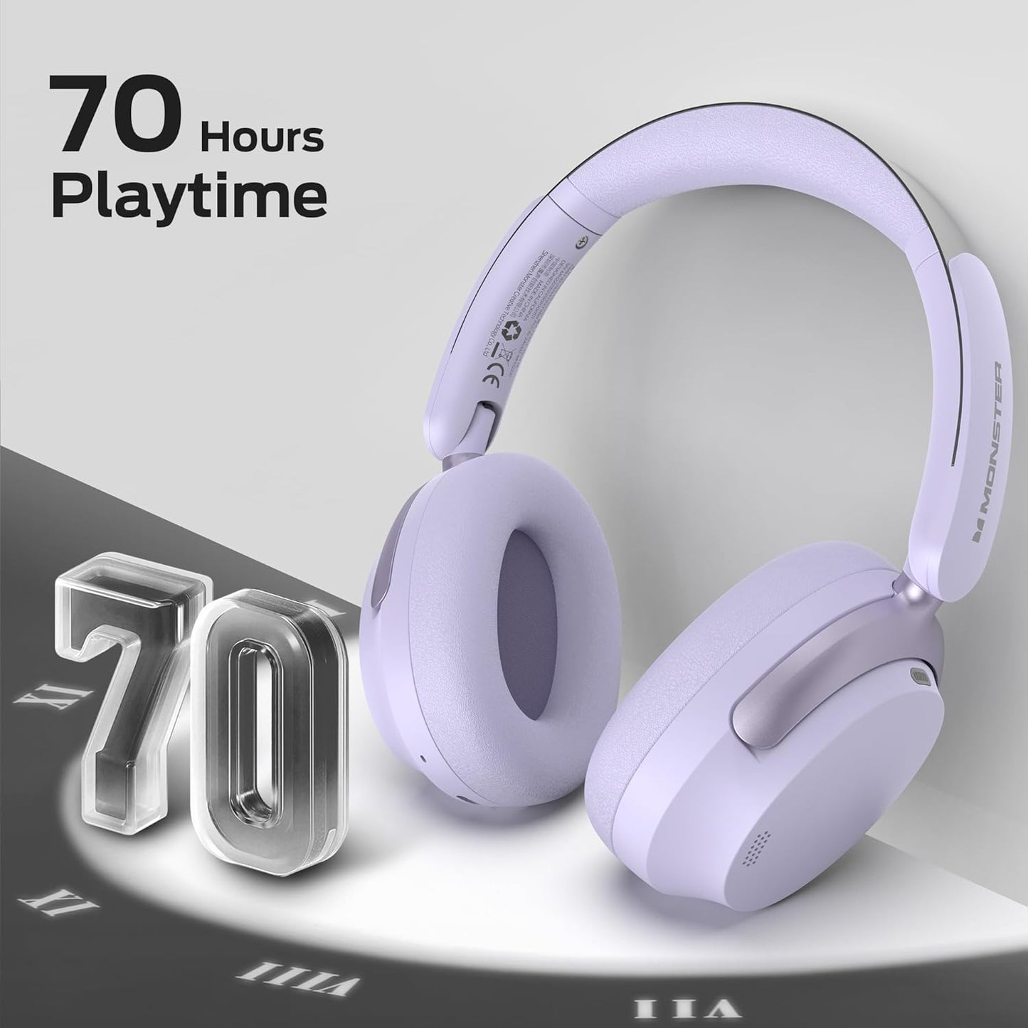 Monster Persona 3rd ANC Active Noise Canceling Headphones, Wireless Bluetooth 5.4 Over-Ear Headphones with 6 Mics, 70H Playtime and 3 EQ Modes, Deep Bass, Foldable Comfort Design for Travel, Purple