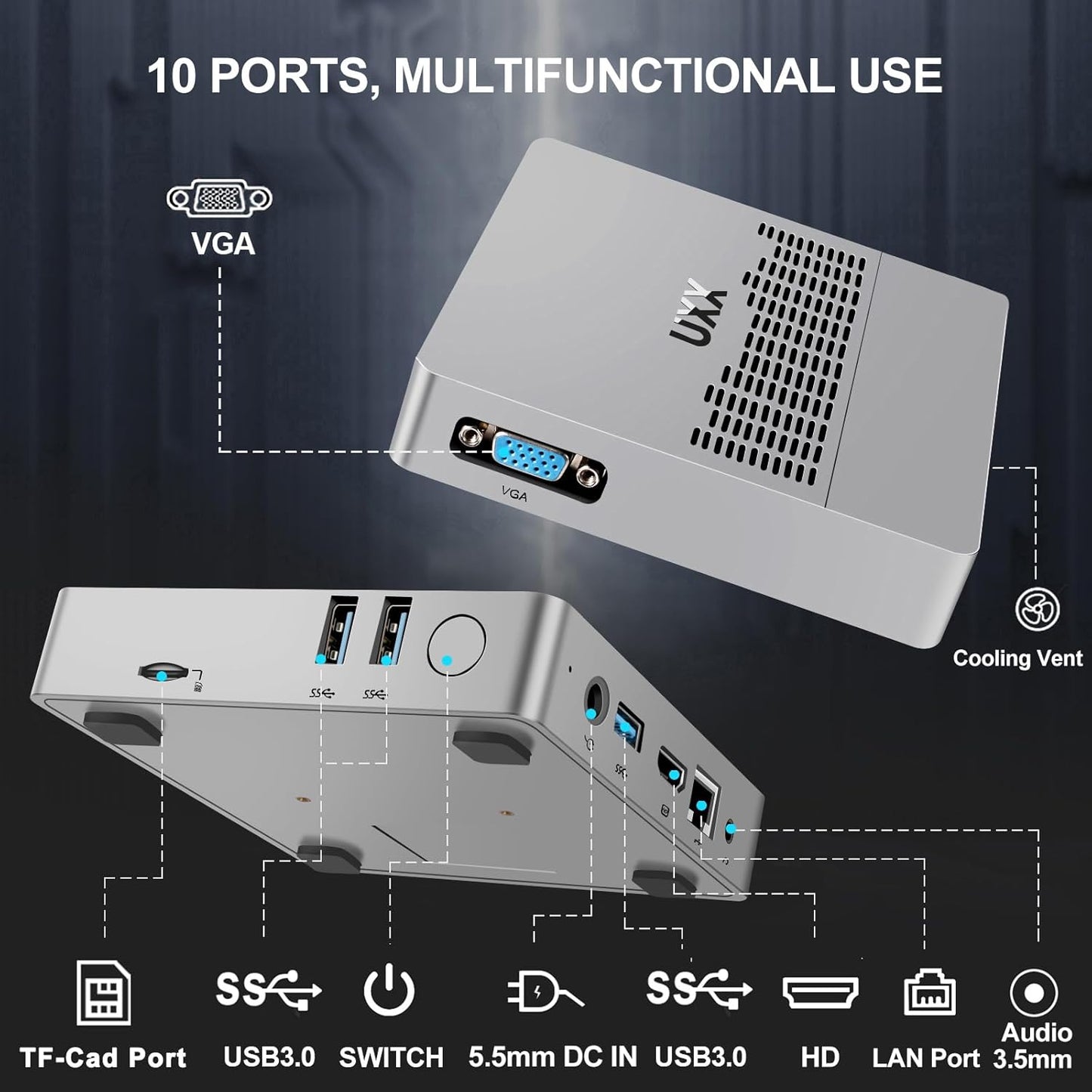 2025 Newest Mini PC Support 512GB/2TB M2 SSD Expansion, Celeron N3350 6GB RAM/64GB eMMC Micro PC, Business Mini Computer 4K HD+VGA Dual Display, BT, 2.4/5G WiFi, USB 3.0, LAN（Silver）