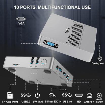 2025 Newest Mini PC Support 512GB/2TB M2 SSD Expansion, Celeron N3350 6GB RAM/64GB eMMC Micro PC, Business Mini Computer 4K HD+VGA Dual Display, BT, 2.4/5G WiFi, USB 3.0, LAN（Silver）