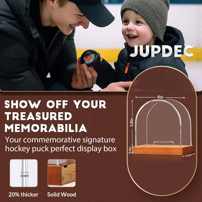 JupDec Baseball Display Case, Clear Cube Baseball Holder with Wooden Base, Autograph Baseball Stand Box for Single Ball, Acacia Wood, Brown, 1 Pack
