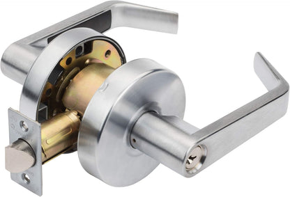 Dynasty Hardware AUG-00-26D Grade 2 Commercial Duty Office Door Keyed Lever Lockset, ADA, Satin Chrome Finish