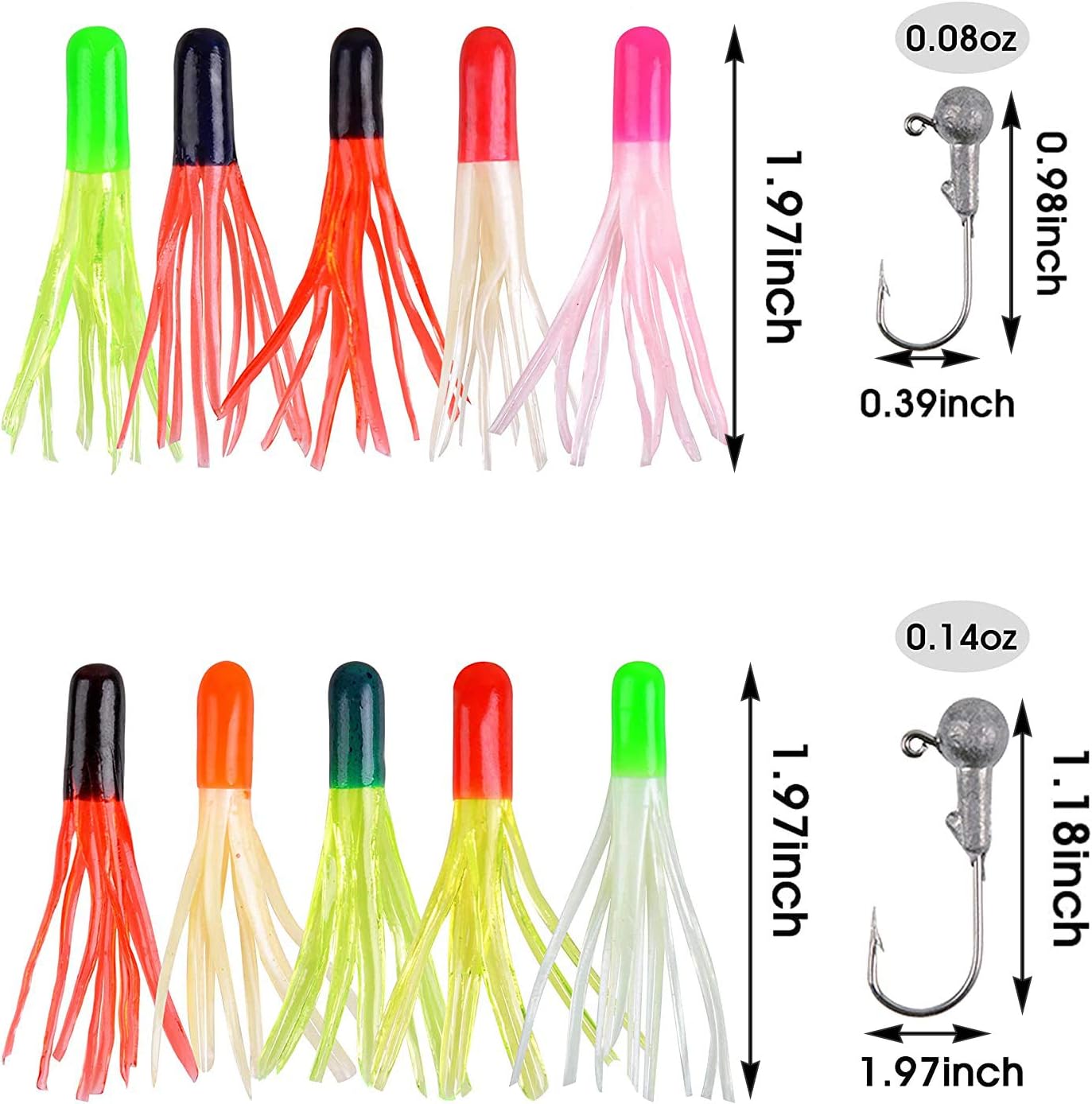 Soft Lures Fishing Jigs Kit, Worm Grub Fishing Lures Jig Head Hooks Kit Grubs Bait Jig Heads Soft Plastic Bait Crappie Jigs Tubes Baits Curved Tail Lure Fishing Lures Kit for Walleye Bass Trout