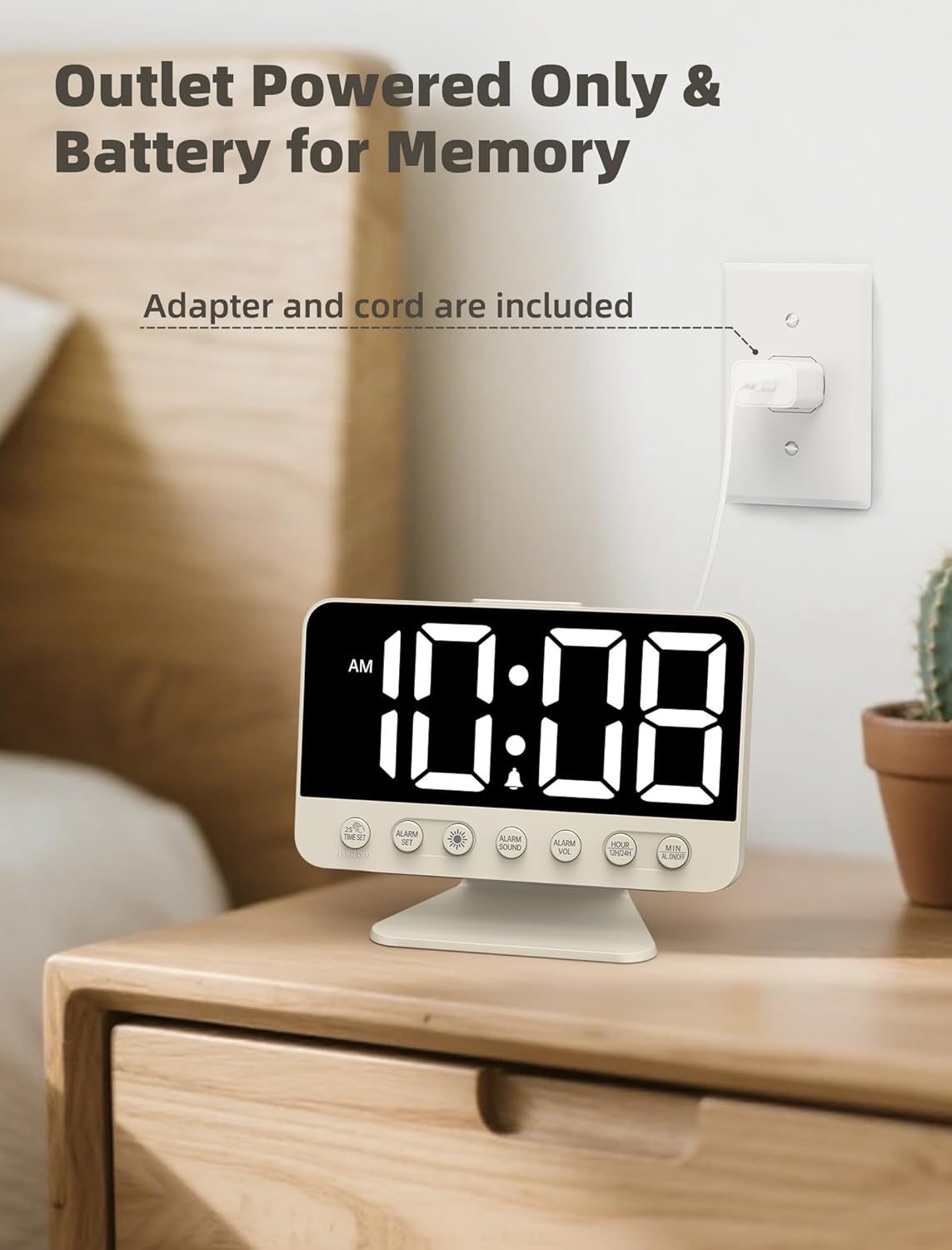 Odokee Digital Alarm Clocks for Bedrooms: Large Bold Number 5 Brightness Dimmer - Easy to Read Across The Room - 5 Alarm Sound 8 Night Light - Silver