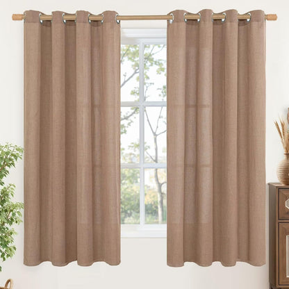 YoungsTex Natural Linen Curtains 84 Inch Long for Living Room Bedroom Grommet Top Light Filtering Privacy Linen Textured Window Semi Sheer Drapes, 2 Panels, 52x84 Inch, Natural