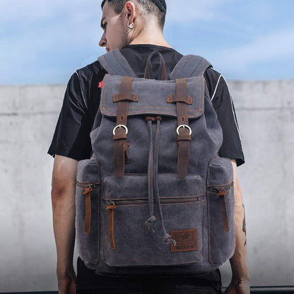 AUGUR Canvas Backpack,17 inch Laptop Backpack Vintage Canvas Leather Backpacks Casual School College Bag Pack Bookbag Hiking Travel Rucksack Daypack (L-Coffee)
