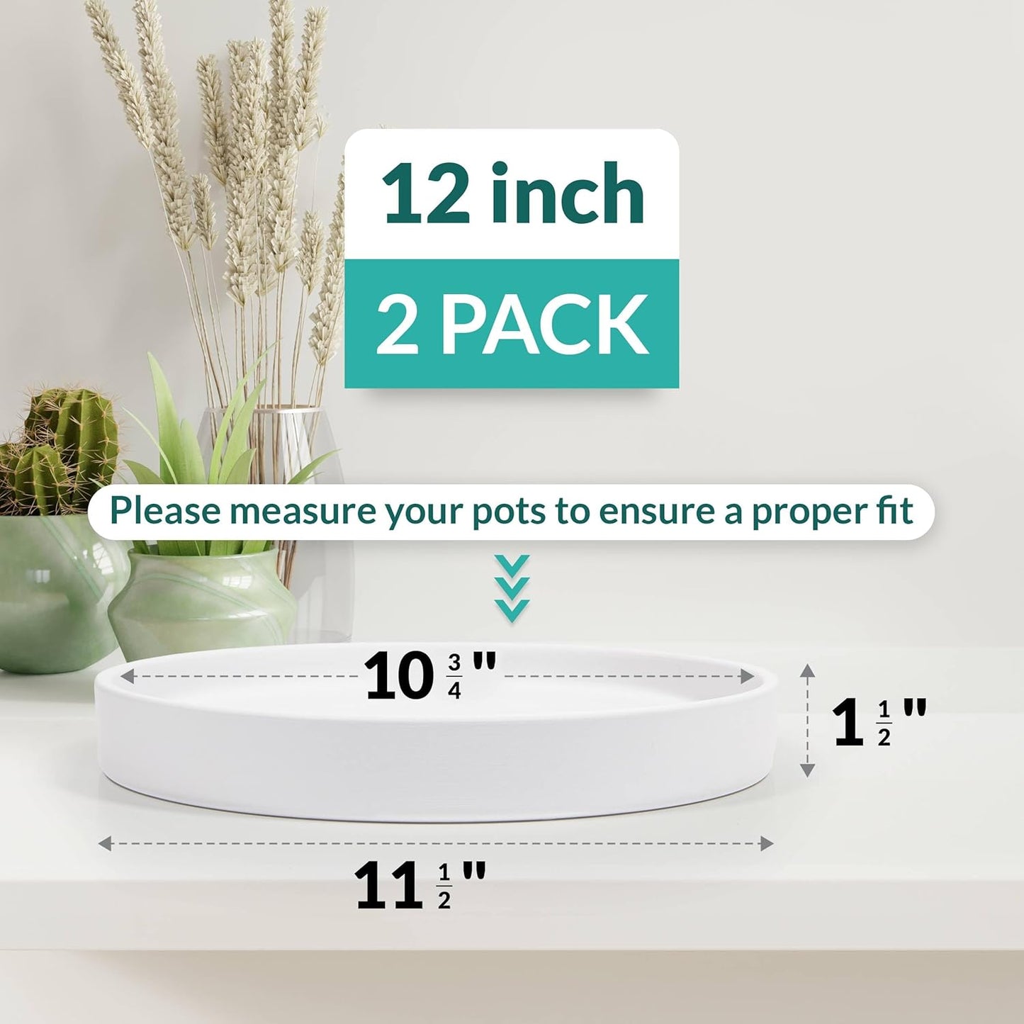 Heavy Duty Ceramic Black Plant Saucer - with Silicone Feet for Added Surface Protection - Scratch-Resistant Plant Drip Trays for Pots 8.3" at the Base or Less, Plant Plate, 7-8 Inch Plant Saucer