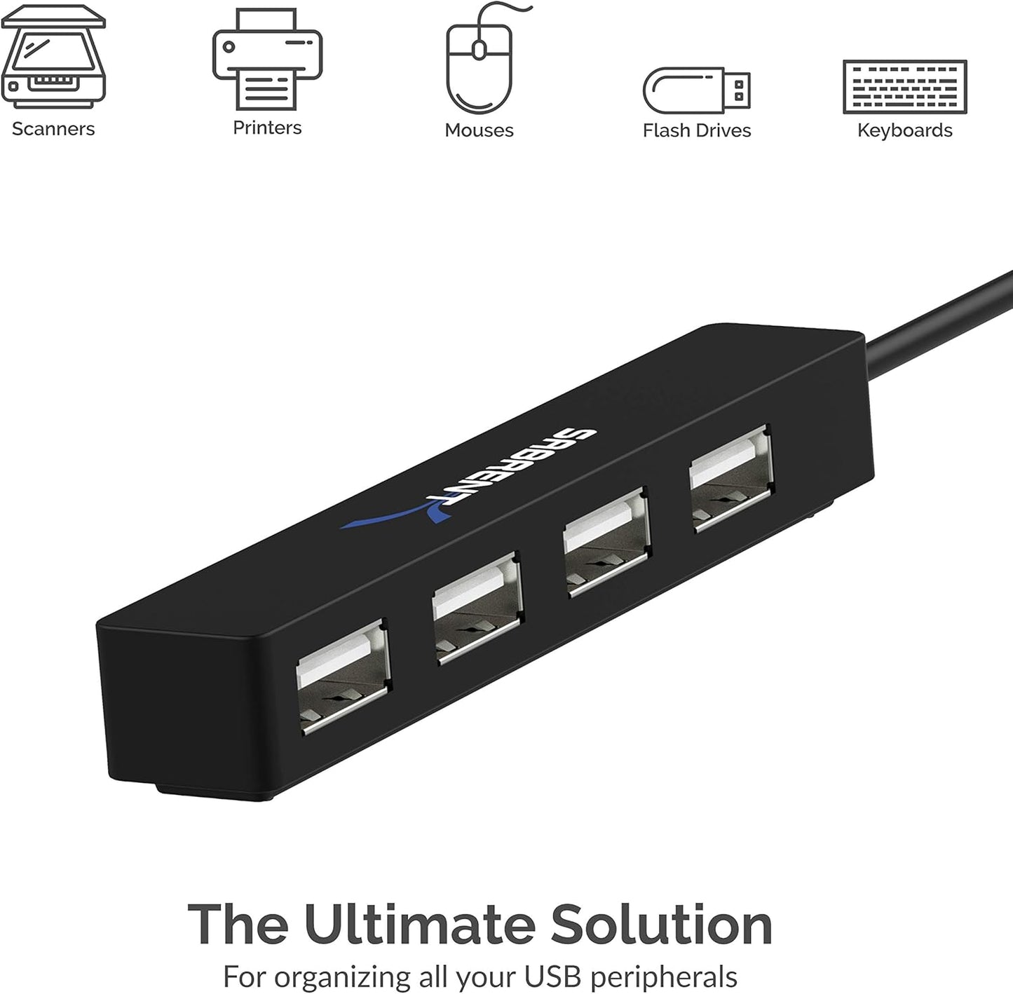 SABRENT USB hub, USB Adapter 2.0, 4 Port USB Extension with ON/Off switches, Multiple USB Splitter for SSD, PS4 PS5, PlayStation 5, Laptop, PC, Printer, MacBook, USB Stick, Notebook (HB-UMLS)