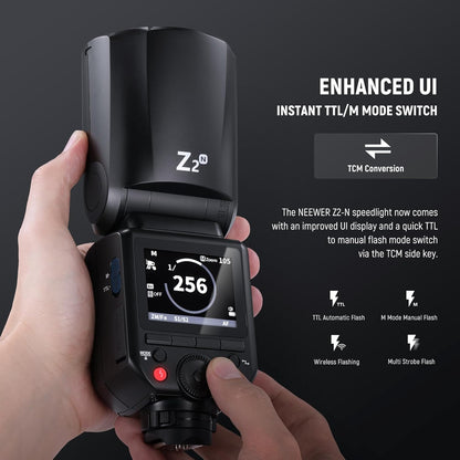 NEEWER Z2PRO-C 2.4G TTL Round Head Flash Speedlite Compatible with Canon, Wireless Compatible with Godox, Upgraded UI, 76Ws 1/8000s HSS, TTL/M TCM Switch, 7.2V/3000mAh Battery, 600 Full Power Flash
