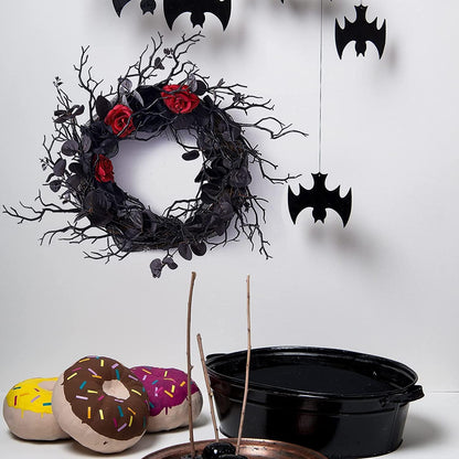 zzhugyin Black Halloween Door Wreath,Halloween Wreath for Front Door Artificial Black Eucalyptus Twig Wreath, Halloween Party Decorations Halloween Ornament