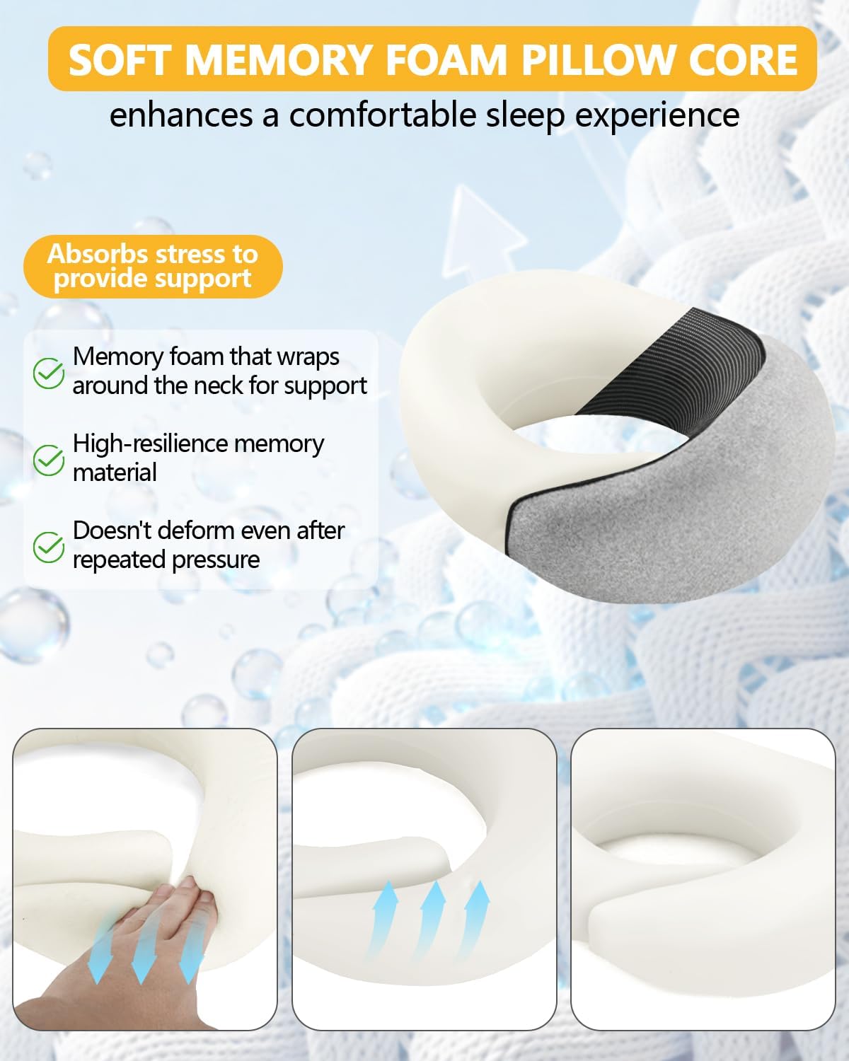 Memory Foam Travel Neck Pillow for Airplane & Car（Soft Grey）