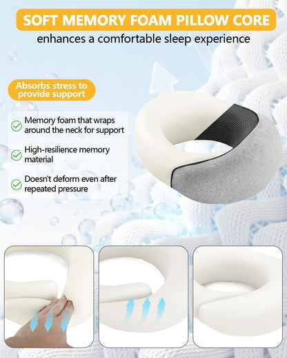Memory Foam Travel Neck Pillow for Airplane & Car（Soft Grey）