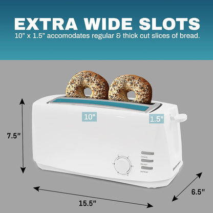 Maxi-Matic ECT-4829 Grille-pain long Cool Touch 4 tranches avec fentes extra larges de 3,2 cm pour bagels, gaufres et pains sp�ciaux, CANCEL, r�chauffer, d�congeler 6 r�glages d'ombre, blanc