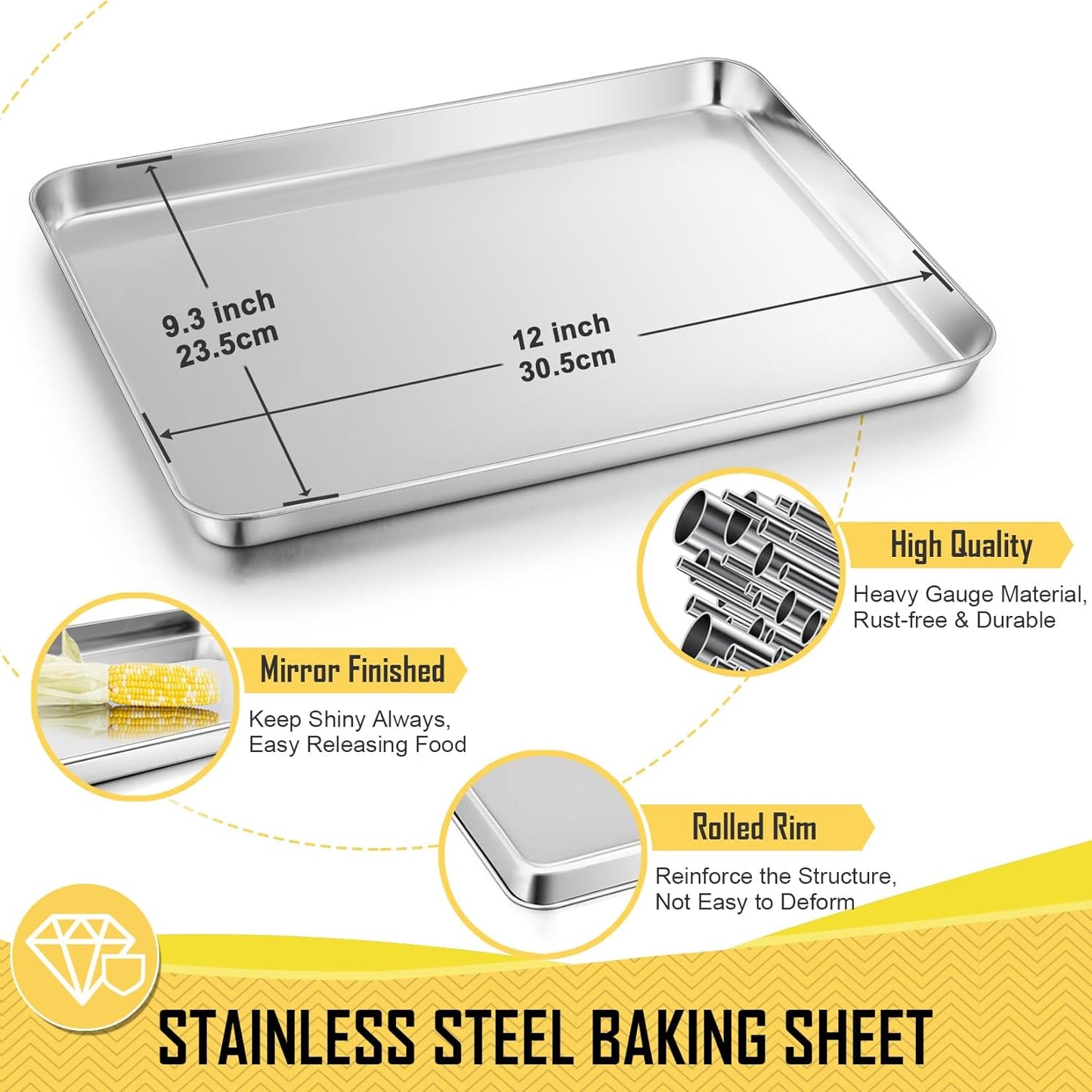 17.5 Inch Baking Sheet Pan with Rack Set, Joyfair Stainless Steel Half Size Oven Cookie Sheet Tray with Cooling Rack, Non-Toxic & Heavy Duty, Mirror Finishes &Easy Cleaning - (1 Pan + 1 Rack)