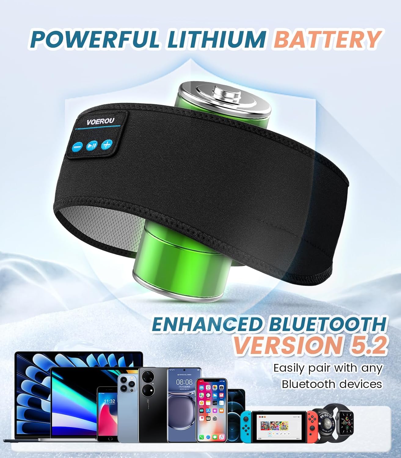 Sleep Headphones Bluetooth Headband, Voerou Wireless Sleeping Headphones Earbuds Sleep Mask with Stereo Speakers-Cool Tech Gadget for Men Women,Perfects for Sleep Workout Running Yoga Travel Insomnia