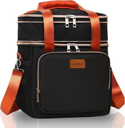 Expandable Large Lunch Bag, Double Deck Insulated Lunch Box Leakproof Durable Soft Cooler Bag for Men Women Adults Work Construction Beach Picnic Daytrip,16L,Black, GLENKEY