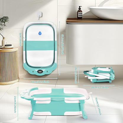 Baby Bathtub with Thermometer & Cushion, Portable Tub for 0-36 Months