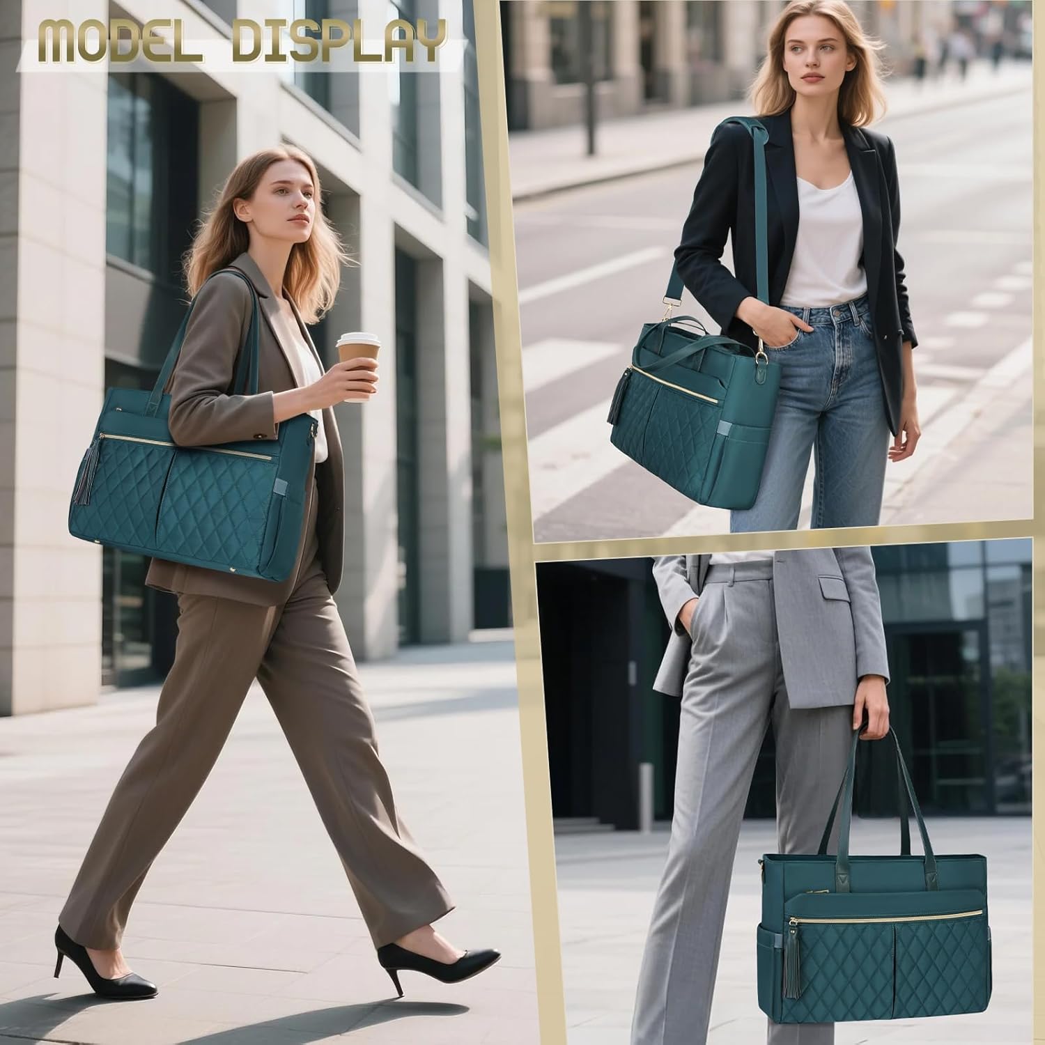 RAINSMORE Laptop Bag For Women 15.6 Inch Work Teacher Tote Bag Waterproof Nurse Bag Large Handbag Shoulder Travel Computer Messenger Bag Briefcase,Black - PuriLite