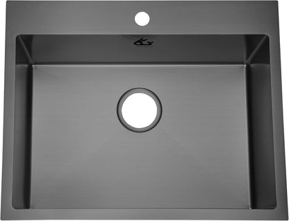 Yutong 16" x 20" Top-Mount/Drop in SS304 Stainless Steel Kitchen Black Sink Single Bowl Without Grid