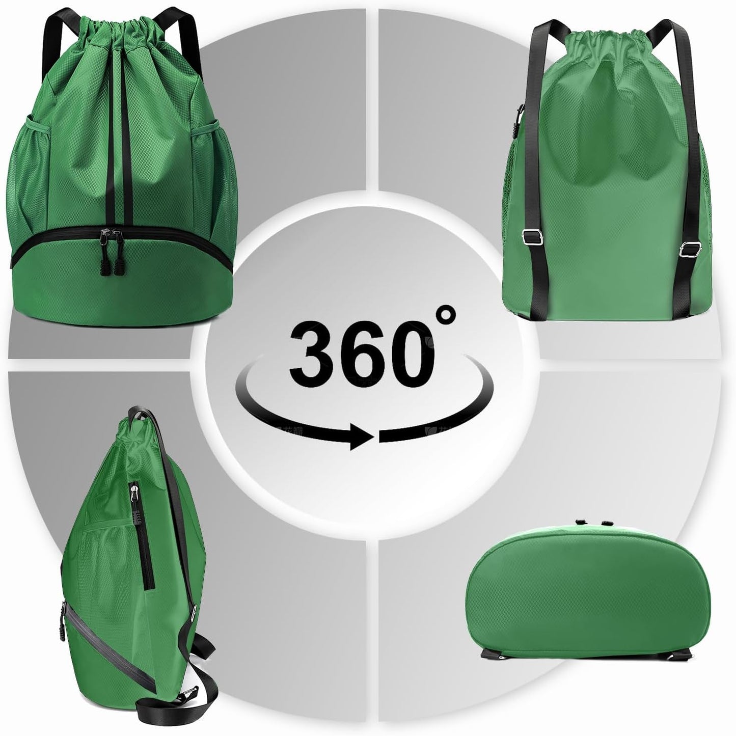 Hoedia Sports Drawstring Backpack - String Swim Gym Bag with Shoes Compartment and Wet Proof Pocket for Women/Men