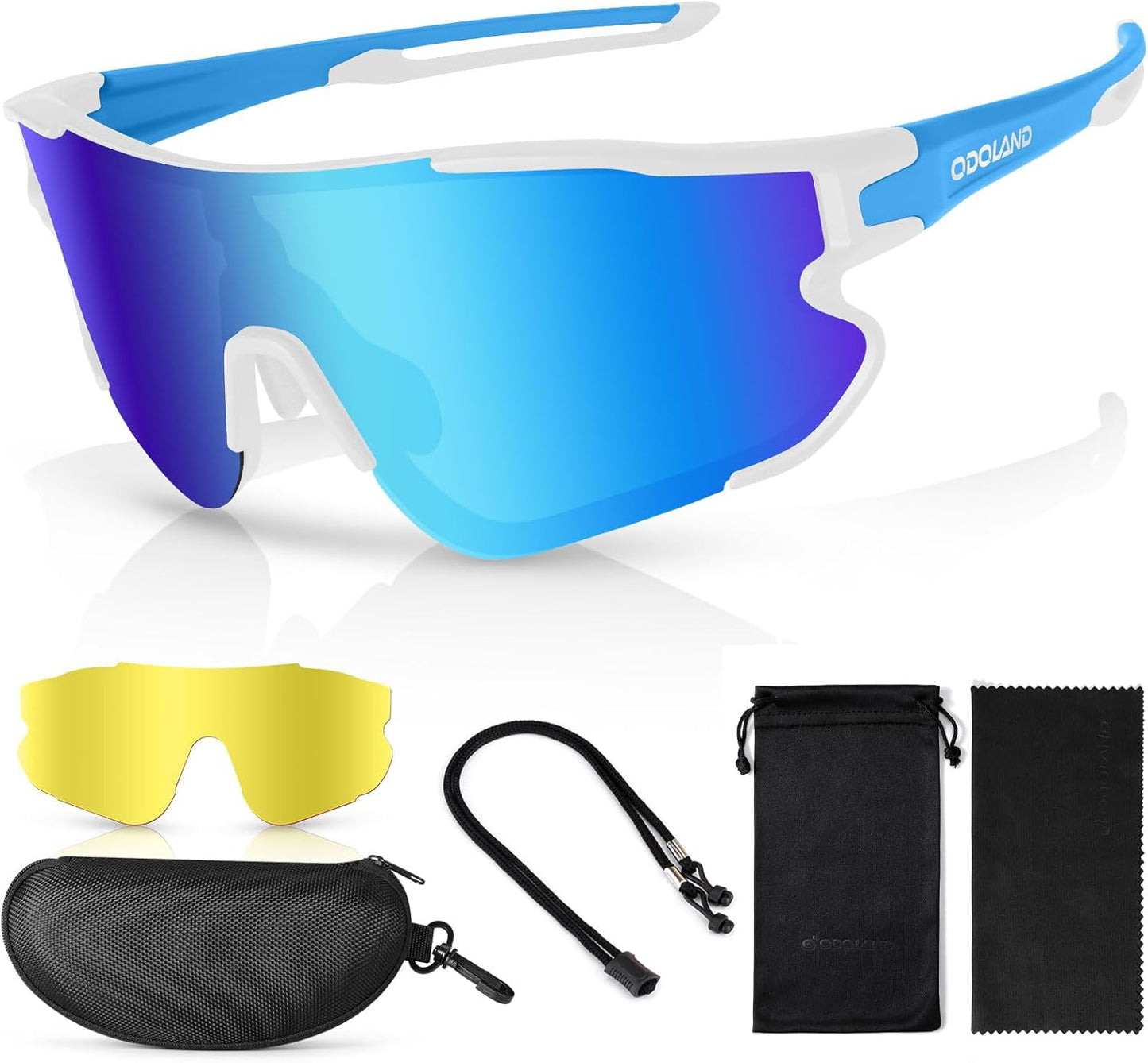 Odoland Polarized Cycling Glasses Sports Sunglasses,Interchangeable Lense,UV400 Baseball MTB Sports Glasses for Men Women