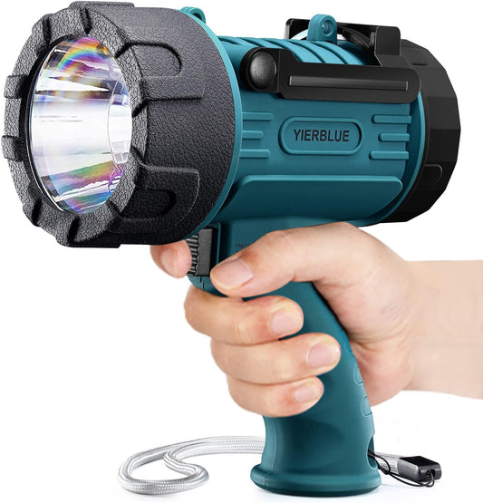YIERBLUE Rechargeable Spotlight Flashlight with Super High Lumen LED, IP67 Waterproof Long Running Spot Light searchlight, Impact Resistant Handheld Spotlight with Foldable Stand Red Lens
