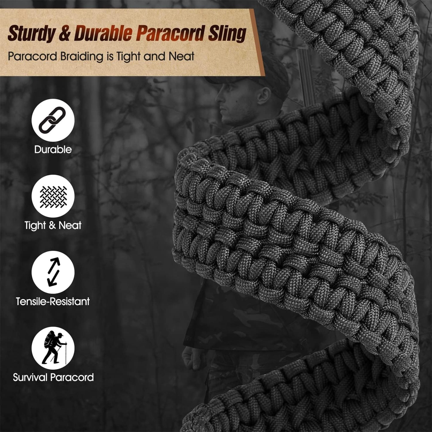 VVAAGG Two-Point Sling with Swivel, Non-Slip Paracord Sling with Adjustable Length Strap