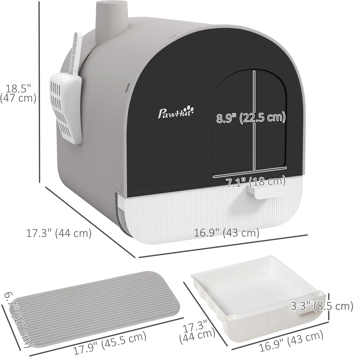 PawHut Large Cat Litter Box with Lid, Enclosed Kitty Litter Box with Slide-Out Tray, Scoop, Filter, Green