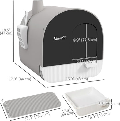 PawHut Large Cat Litter Box with Lid, Enclosed Kitty Litter Box with Slide-Out Tray, Scoop, Filter, Green