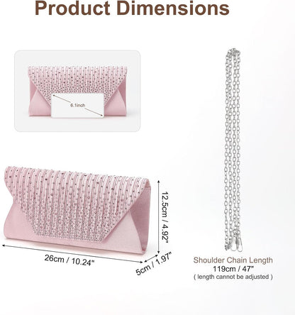DTGN Evening Bags Clutch Purses for Women Formal, Purse Handbag Crossbody Bag Rhinestone Shoulder Bag for Wedding Party