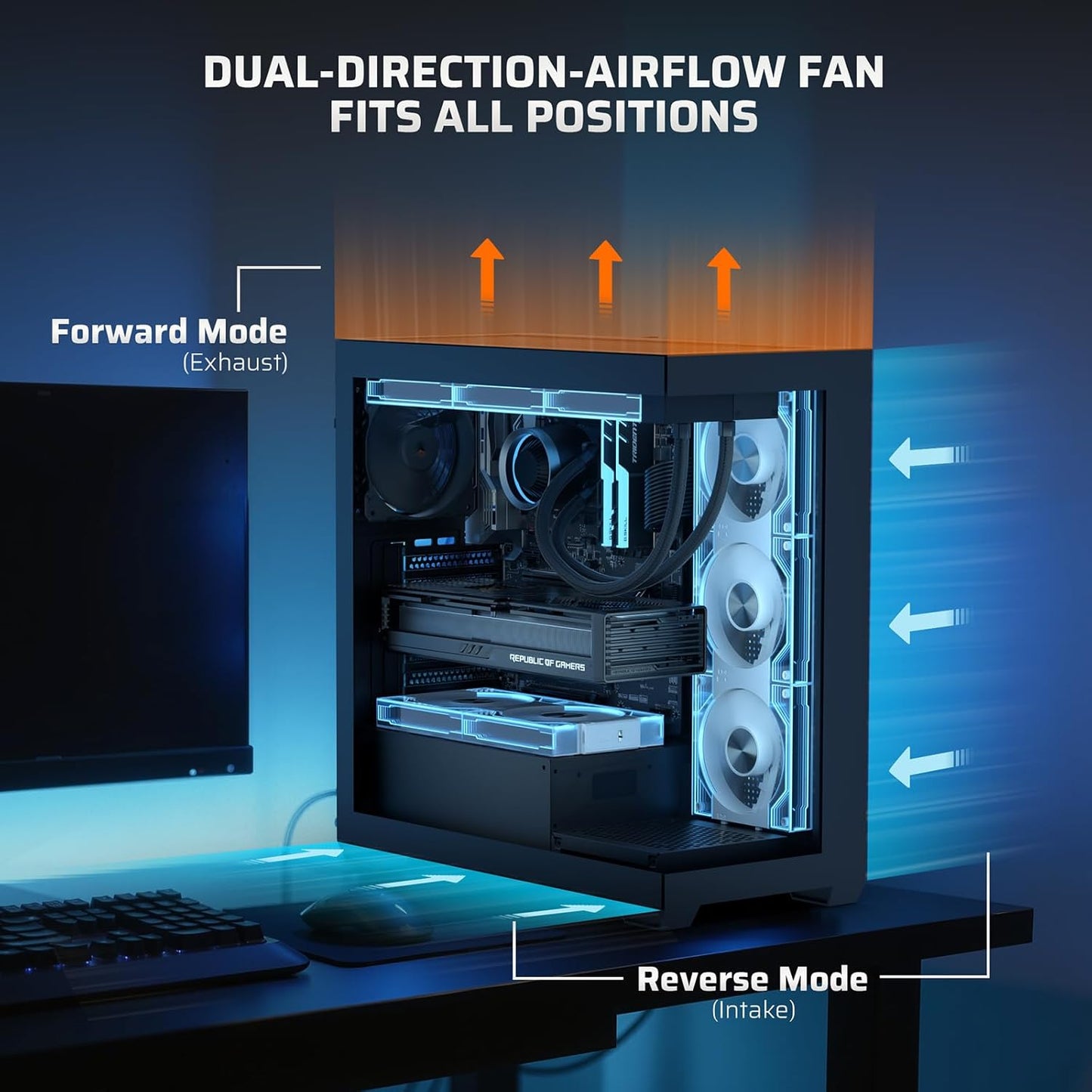 LTC CF-123D 120mm PC Case Fan, Daisy-Chain Connection, Infinity Mirror ARGB Lighting, Reversible Airflow 2000RPM Max, HDB Bearing PWM Computer Case Cooling Fan, Motherboard SYNC, 3 Pack, Black